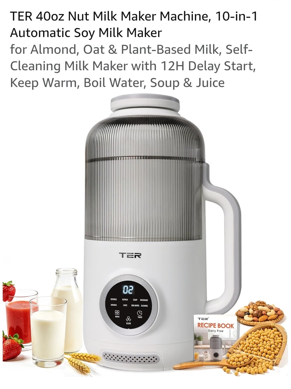 40oz White Nut Milk Maker - Automatic Soy & Plant-Based Milk Machine